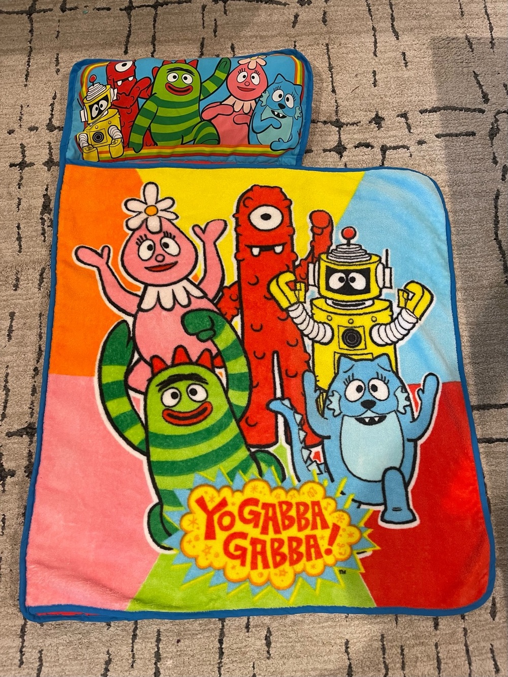 Vintage Yo Gabba Gabba! Toddler Kids School Nap Mat Travel Blanket Roll Up